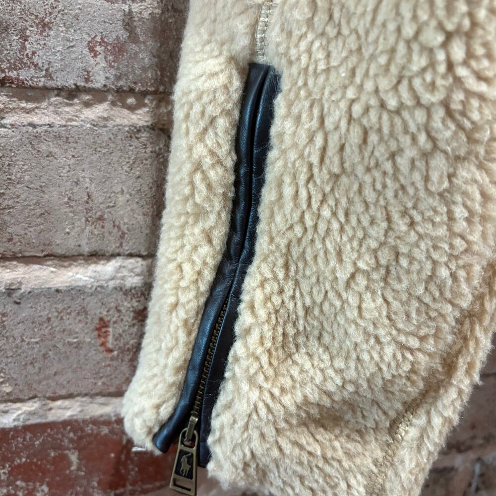 POLO RALPH LAUREN Sherpa Fleece Moto Jacket Leather Trim Women’s Size Large - Picture 8 of 8